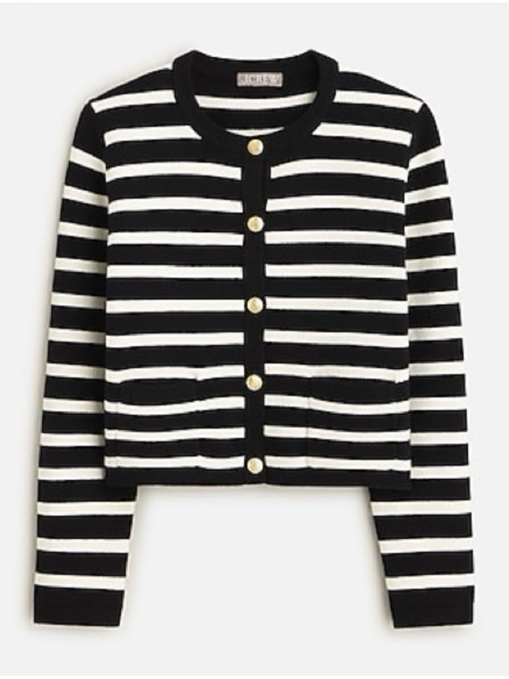 J.Crew Emilie Lady Jacket Cardigan Sweater Black White Striped Gold Button L